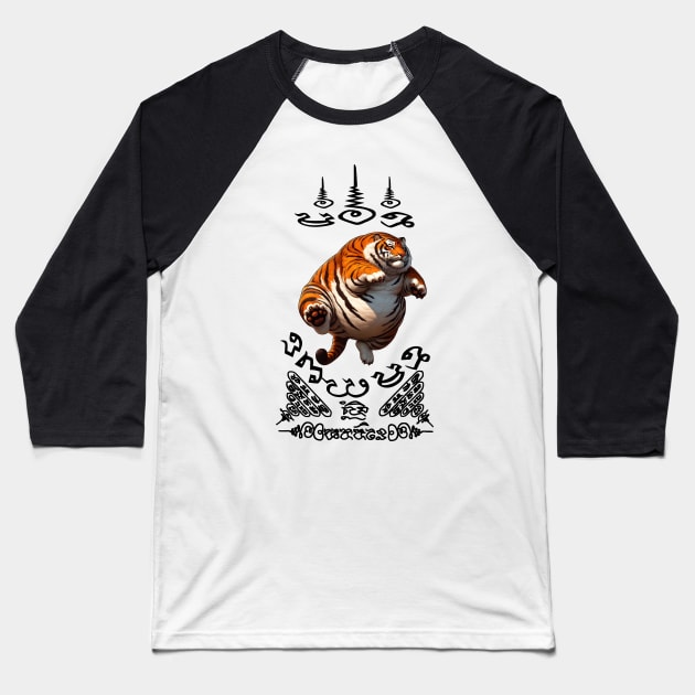 Thai Tattoo Parody "Sak Yant Tiger" Baseball T-Shirt by Rawlifegraphic